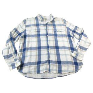 Lucky Brand Western Mens 2XL Blue White Plaid Classic Fit Long Sleeve Button-Up